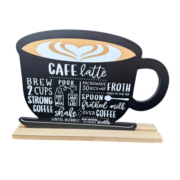 Chalkboard Café Latte Sign Coffee Bar Mug Decor Farmhouse Kitchen Eclectic 10" - Picture 6 of 9